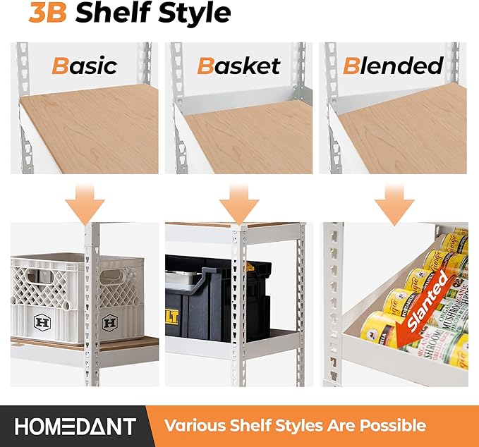 HOMEDANT 35.9" W 5 Tier Heavy Duty Garage Shelving Adjustable Metal Rack - Image 5