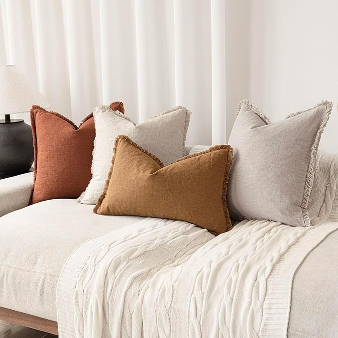 Foindtower Set of 2 Decorative Linen Fringe Throw Pillow Covers Boho Farmhouse - Image 7