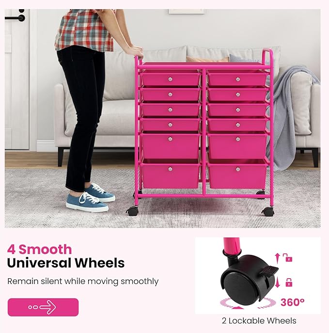 Giantex 12 Drawer Rolling Storage Cart Tools Scrapbook Paper Office School - Image 7