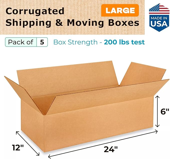 Large Shipping & Moving Boxes 24 x 12 x 6 inches - Image 2