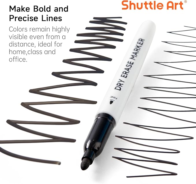 Shuttle Art Dry Erase Markers, 32 Pack Black Whiteboard Markers, Fine Tip Dry - Image 3