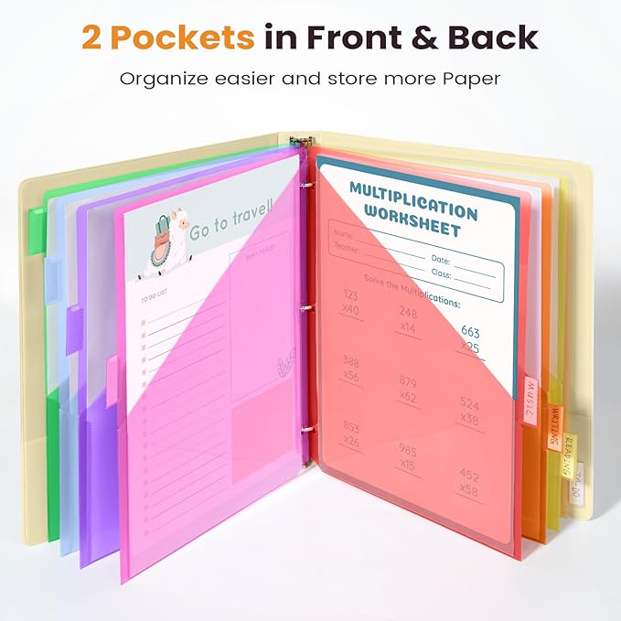 Sooez 24 Count Dividers with Pockets, 8 Tabs Binder Dividers - Image 3