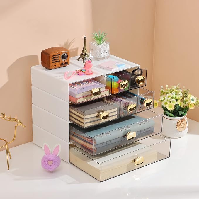 OSteed Spacious Desktop Storage Box, 2 Large Storage Drawers, Stackable Office - Image 2
