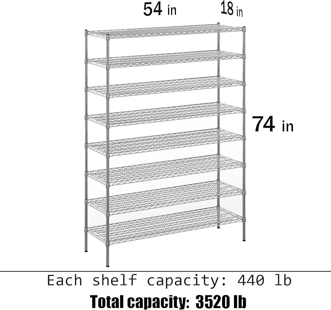 Regal Altair 18" Deep x 54" Wide x 74" Height Wire Shelving Kit | 8-Tier | NSF - Image 3