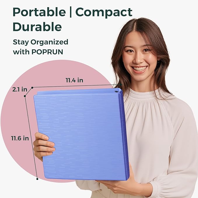 POPRUN 3 Ring Binder 1.5 Inch, Holds 325 Sheets of 8.5 x 11 Paper, Extra - Image 4