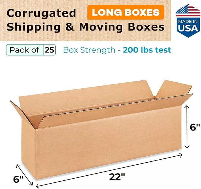 Long Moving & Shipping Boxes 22"L x 6"W x 6"H - Image 2