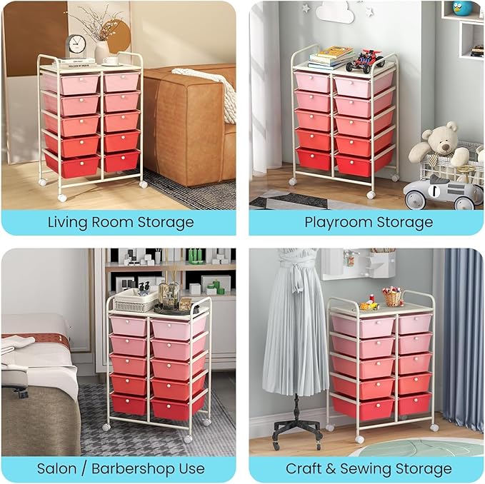 LDAILY 10 Drawer Rolling Cart, Storage Cart Organizer on Wheels, Drawer Cart - Image 9