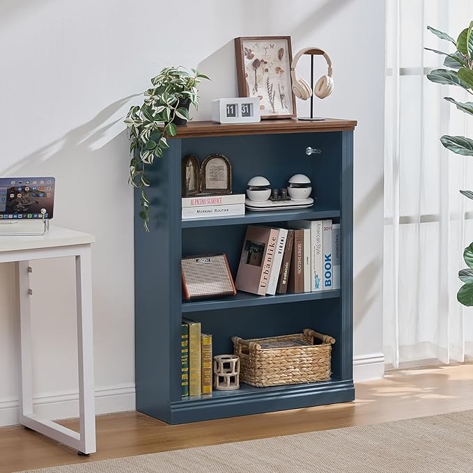 RWYHG 43" Blue Tall Bookshelf Set of 3, 3-Tier Thick Wooden Book Shelf - Image 9