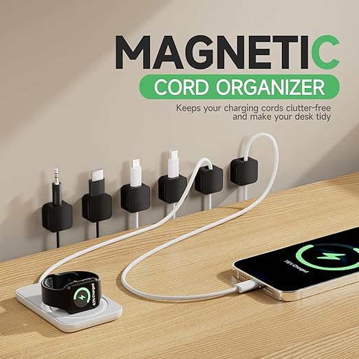 12 Black Magnetic Cable Clips, Under Desk Cable Management, Cord Holder - Image 2