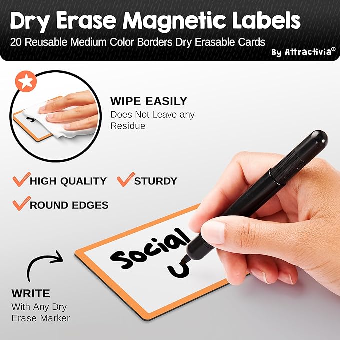 Attractivia Dry Erase Magnetic Labels 3.7 x 2.8 in, Color Borders, Medium Dry - Image 2