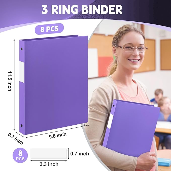 Henoyso 8 Pcs 3 Ring Binder 0.5 Inch Round Fits Letter Size 8.5'' x 11'' Paper - Image 3