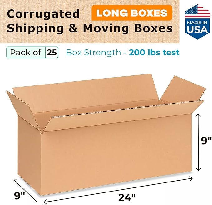 Long Moving & Shipping Boxes 24"L x 9"W x 9"H - Image 2