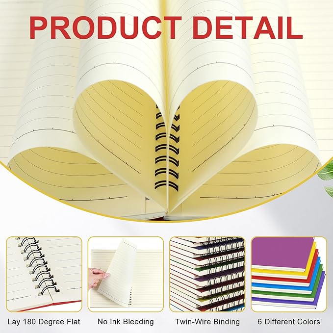 Yahenda 6 Pcs Spiral Notebook Bulk A5 Journal Lined 8.3'' x 5.5'' Writing - Image 3