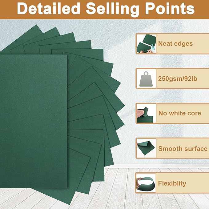 Silunkia 28 Sheets Dark Green Cardstock 8.5 x 11 Craft Paper, 92lb Heavyweight - Image 3