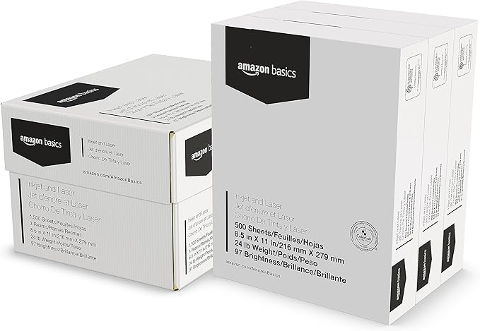 Amazon Basics Multipurpose Copy Printer Paper, 8.5-x-11-inch, 1500 Sheets by AmazonBasics