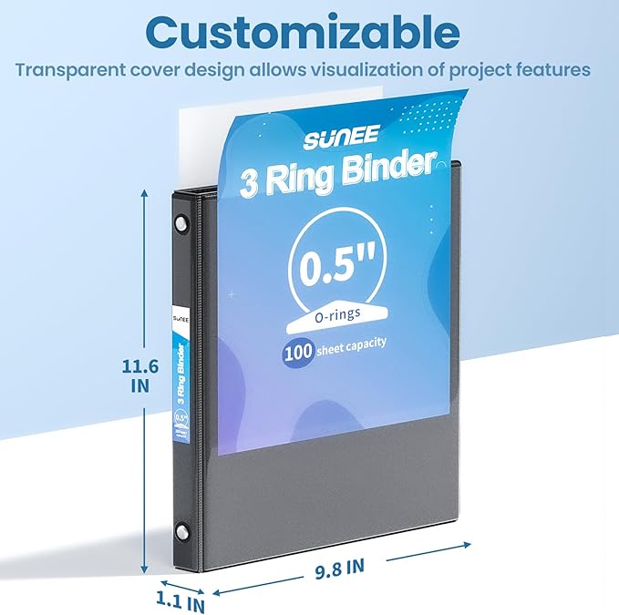 SUNEE 3 Ring Binders 1/2 Inch 12 Pack - Image 7