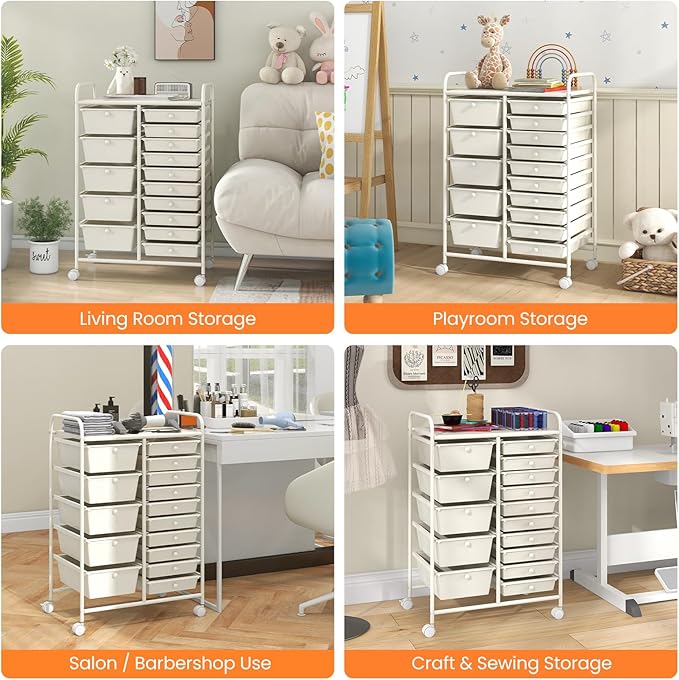 LDAILY 15 Drawer Rolling Storage Cart, Rolling Cart - Image 9