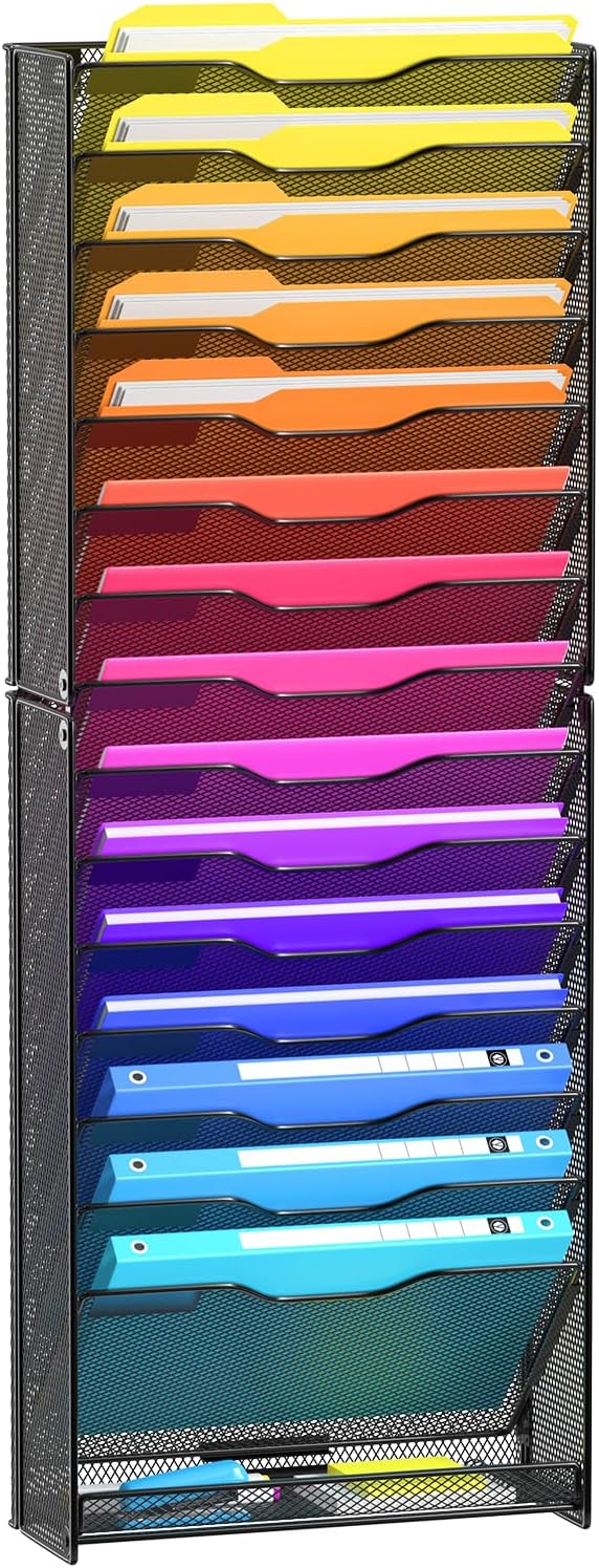 VEESUN Wall File Organizer, 16-Tier Mesh File Holder, Vertical Document Rack by VEESUN