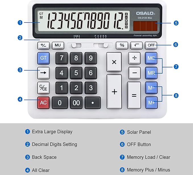 Desktop Calculator Extra Large LCD Display 12-Digit Big Number Accounting - Image 4