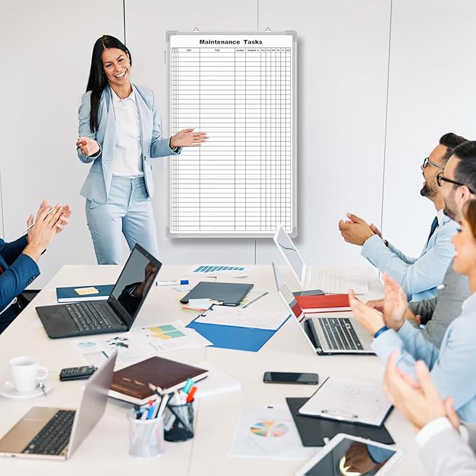 Lined Whiteboard Blank Grid Aluminum Frame Dry Erase Board Reusable Wall - Image 4