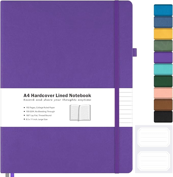 College Ruled Notebook, A4 Hardcover Leather Notebook by MALEDEN