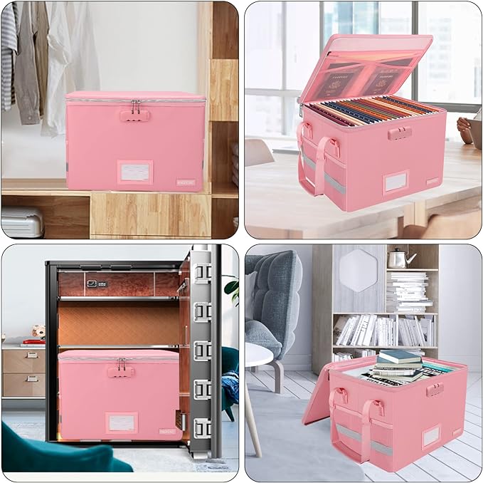 ENGPOW File Box with Lock, Fireproof Document Box with Zipper＆Pockets, - Image 2