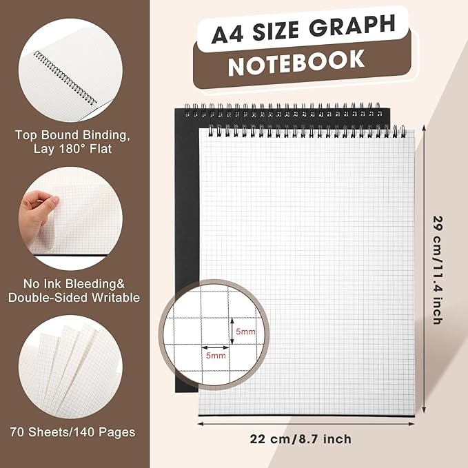 Engrowtic 12 Pack Top Spiral Graph Paper Notebooks 8.7 X11.4 Inch A4 Grid Paper - Image 2
