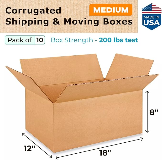 IDL Packaging - B-18128-10 Medium Corrugated Shipping Boxes 18"L x 12”W x 8"H - - Image 2