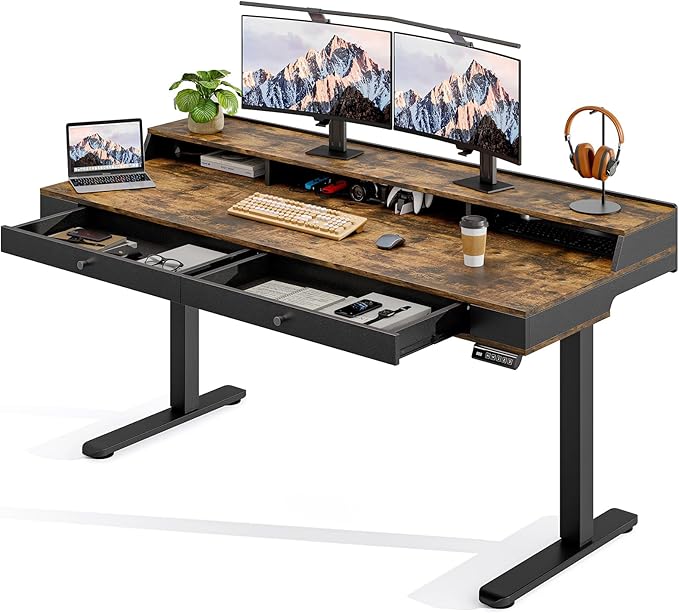 ONBRILL Standing Desk with Drawers, 55x23.6 Electric Stand Up Desk with Storage by ONBRILL