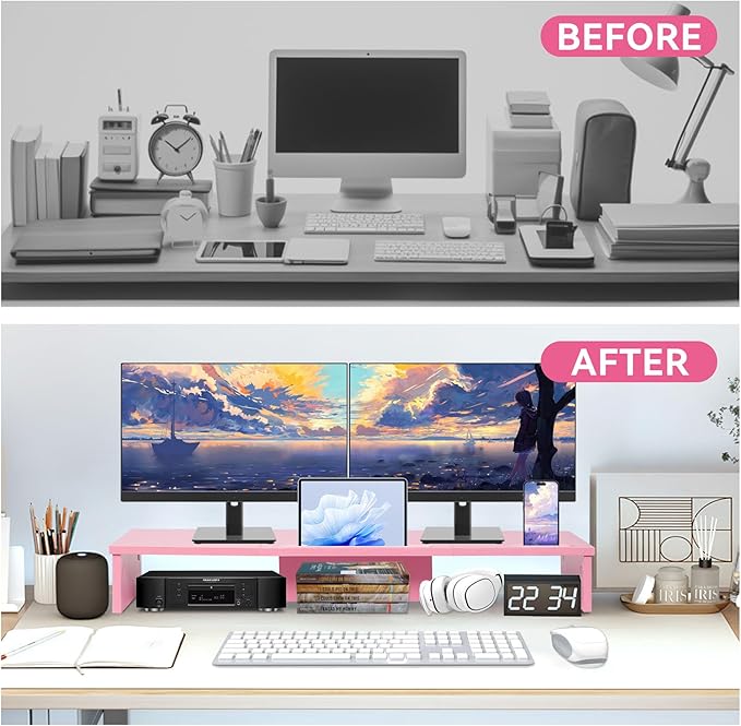 Qupui TV Riser Stand with LED Lights, 42.5in Super Large Monitor Stand with - Image 4