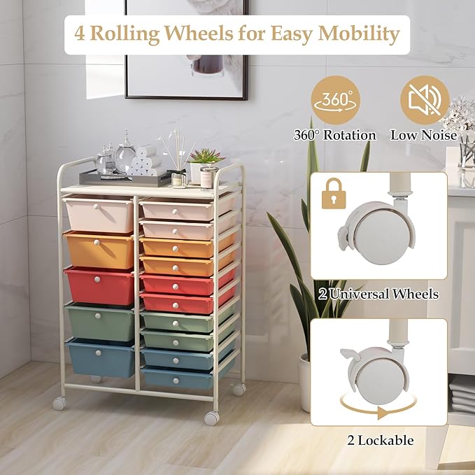 HAPPYGRILL 15-Drawer Rolling Cart, Storage Carts - Image 4