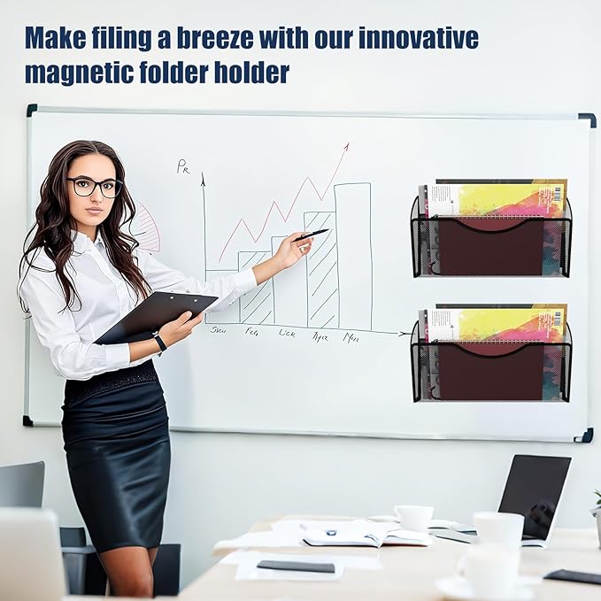 Magnetic File Holder 3 Pockets File Folder Organizer, Office Hanging Magazine - Image 6