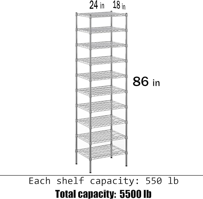 Regal Altair 18" Deep x 24" Wide x 86" Height Wire Shelving Kit | 10-Tier | NSF - Image 3