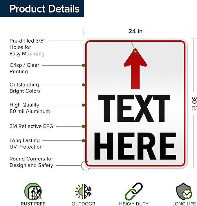 Custom Arrow, Custom Directional Sign, Up Arrow, 24x30 Inches, 3M EGP Reflective - Image 6