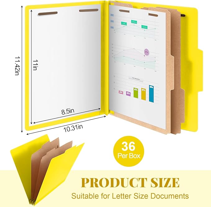 Skyygemm 36 Pcs Classification Folders Letter Size, 2 Divider Pressboard File - Image 2