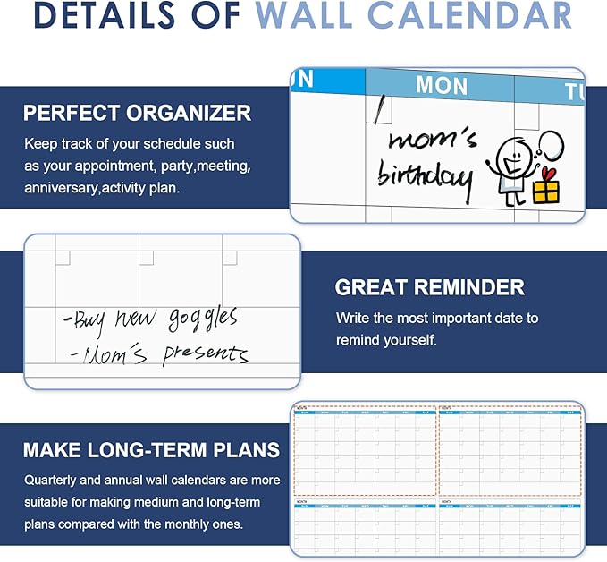 MAKELLO Large Magnetic Dry Erase Calendar Whiteboard Quarterly 36" x 24" - Image 5