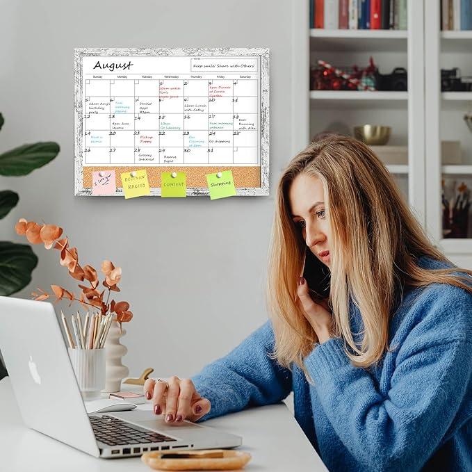 Dry Erase Calendar for Wall, 17x13 Inches Whiteboard Calendar Cork Board Combo - Image 7