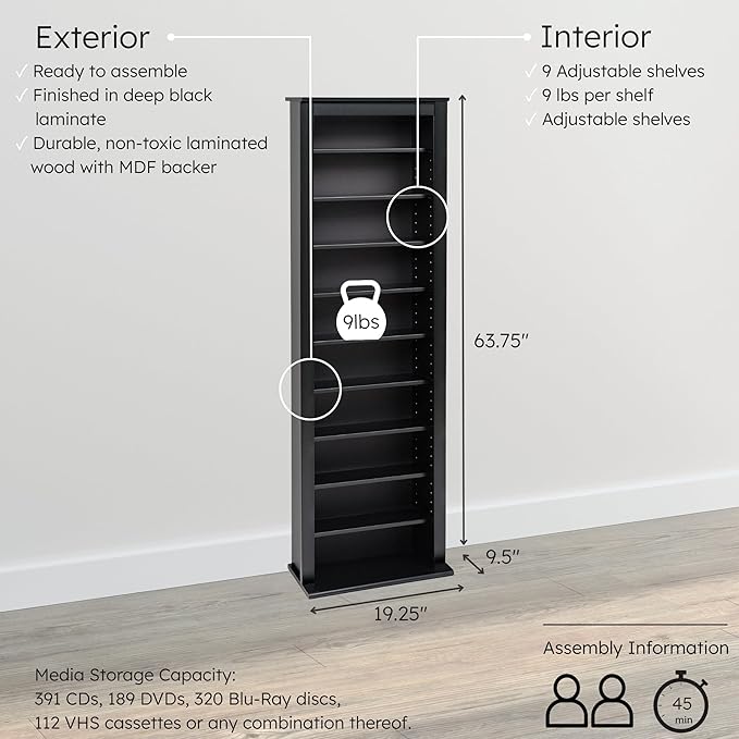 Prepac Narrow Cabinet Media Storage, Slim Barrister Tower - Image 4
