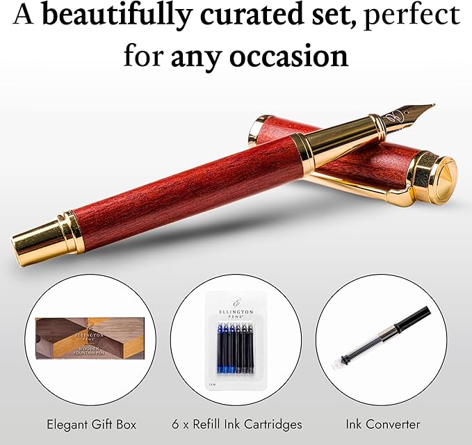 Ellington Pens Luxury Wood Fountain Pen Set – Extra Fine Nib - Image 2