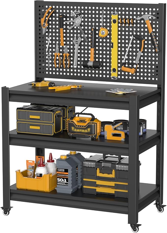 5 Sets Storage Shelves with Pegboard, Heavy Duty Garage Shelving Units and by Unknown