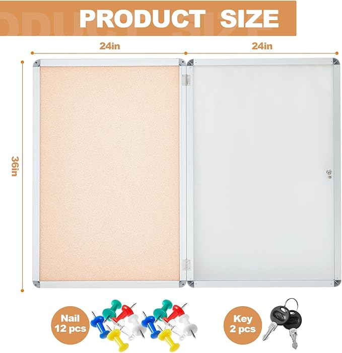 Geetery 36 x 24 Inch Enclosed Fabric Bulletin Board Tamperproof Lockable - Image 2