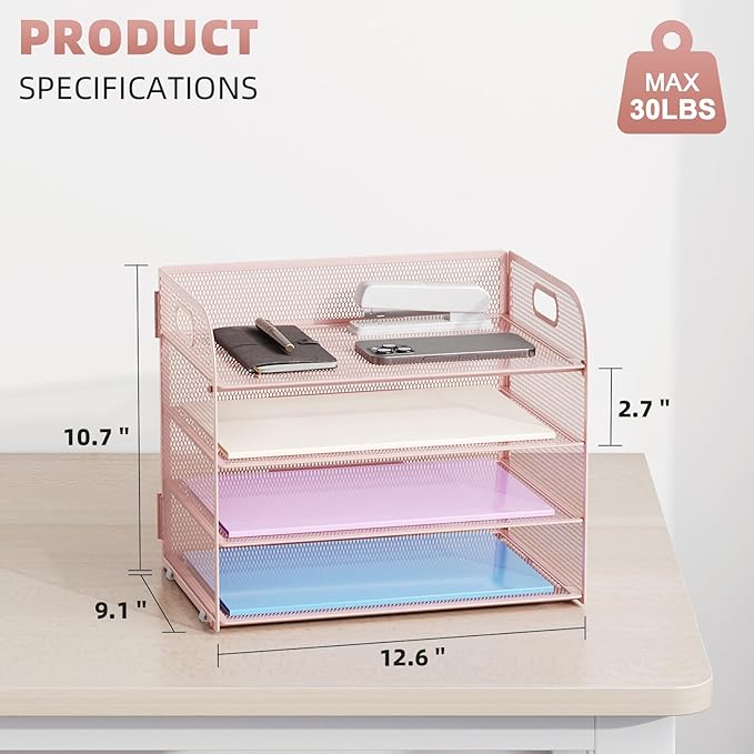 Marbrasse 4 Tier Paper Organizer Letter Tray - Image 3