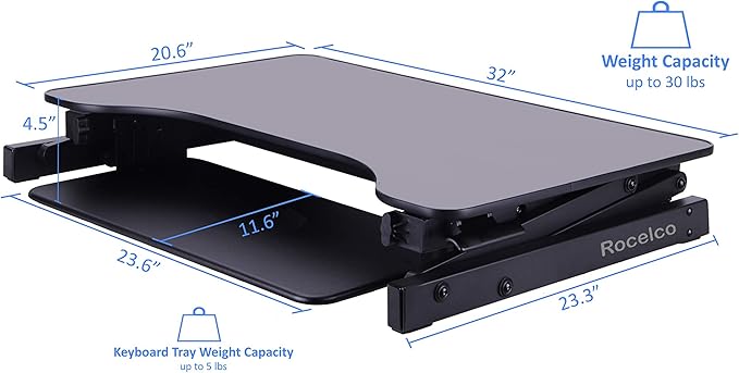 Rocelco 32" Height Adjustable Standing Desk Converter - Image 4
