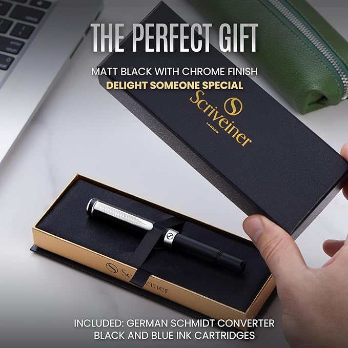 Scriveiner Personalized Luxury EDC Fountain Pen, Stunning Matt Black Pocket Pen - Image 3
