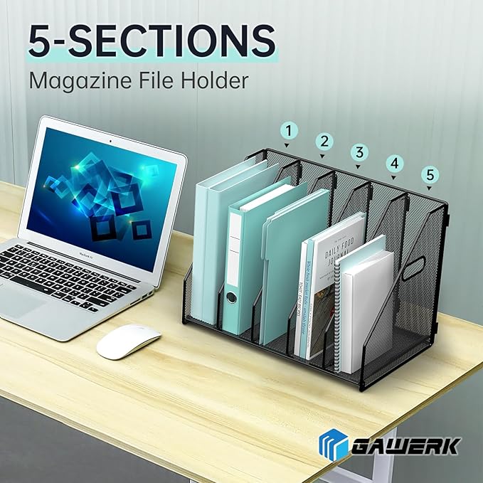 Gawerk Desktop File Magazine Folder Holder 5 Vertical Compartments, Desk - Image 6