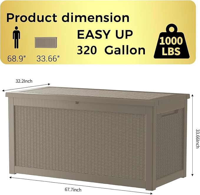 PATIOEASY Outdoor Storage Box 320GAL Waterproof Resin Deck Box, UV-Resistant - Image 3