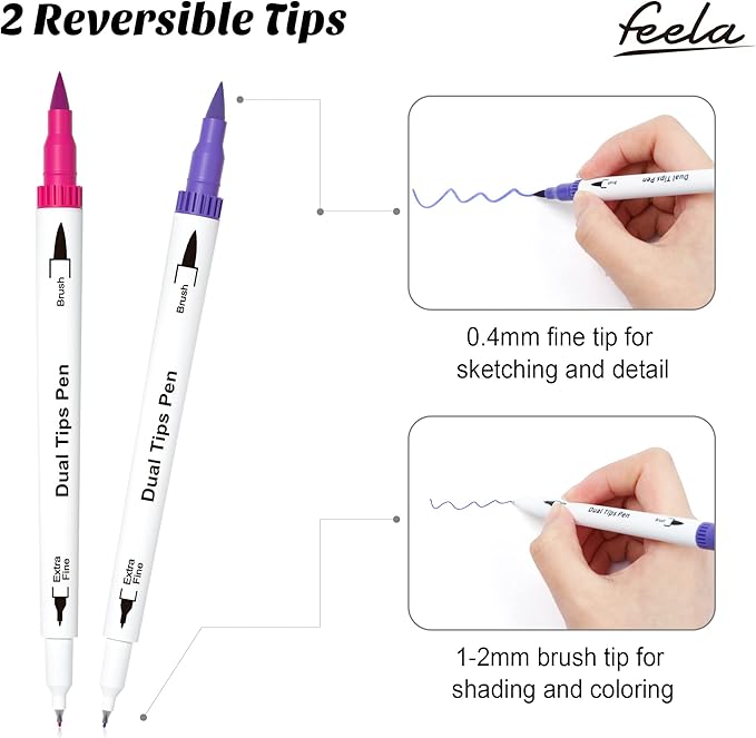 feela 100 Colors Dual Tip Brush Pens - Image 4
