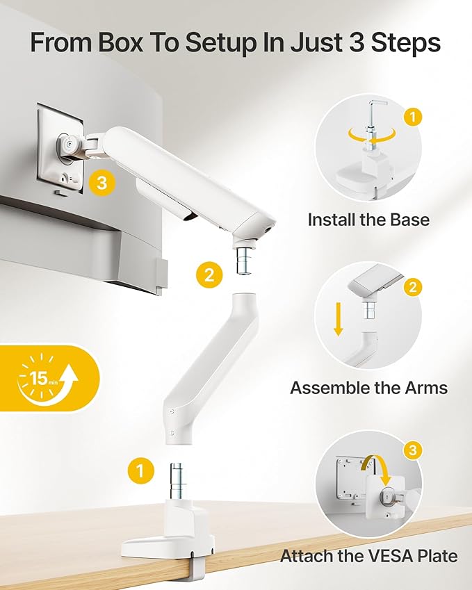 monTEK Single Monitor Arm with USB, Mechanical Spring Monitor Arm - Image 5
