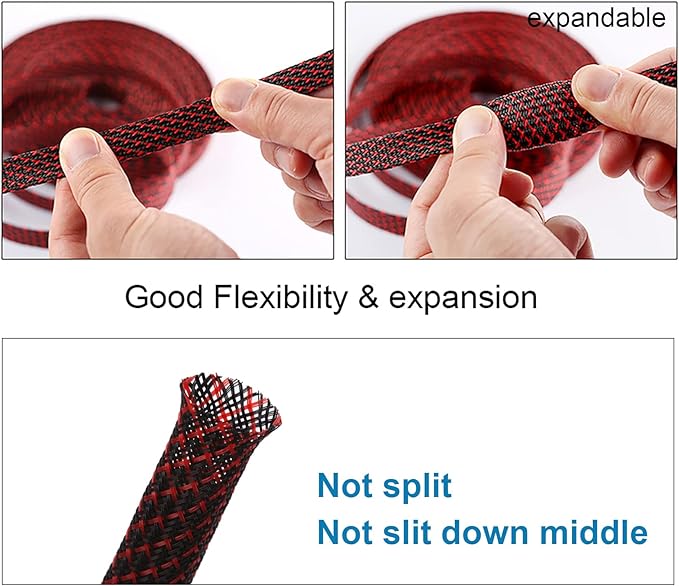 25ft - 1/2 inch PET Expandable Braided Sleeving – BlackRed – Alex Tech Braided - Image 5