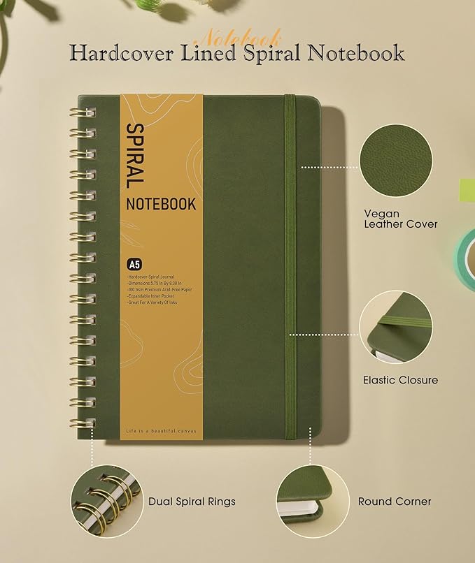 Dotted Spiral Journal Notebook, A5 Hardcover Spiral Journals - Image 2